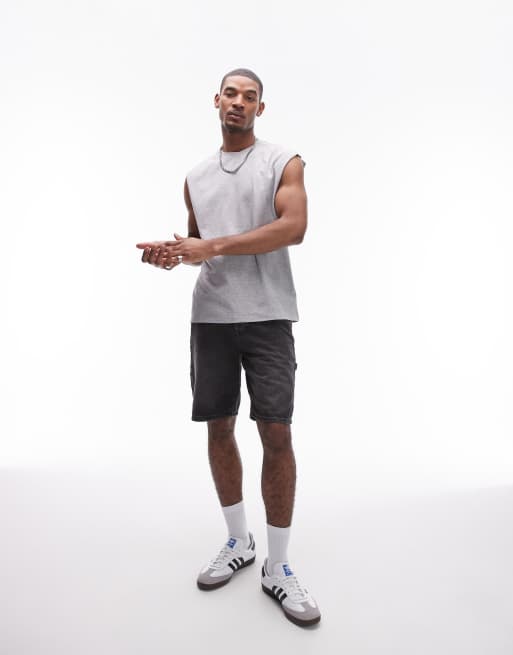 Topman - Ruimvallend mouwloos T-shirt in gemêleerd grijs, 3 van 4
