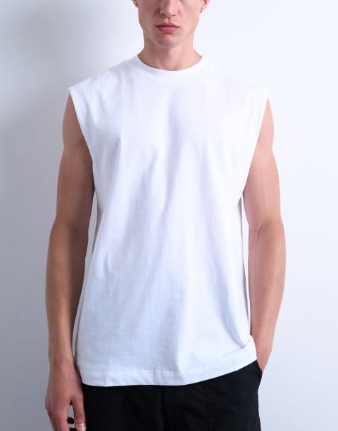 Topman - Ruimvallend mouwloos T-shirt in wit - view 1