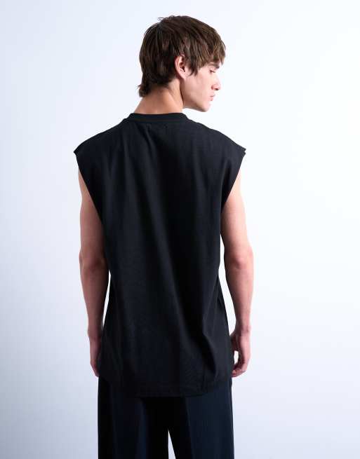 Topman - Ruimvallend mouwloos T-shirt in zwart, 4 van 5