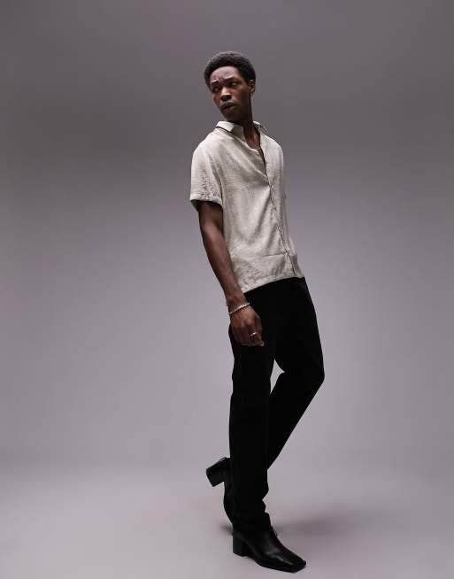 Topman - Ruimvallend overhemd met bandana-jacquard en korte mouwen in stone, 3 van 4