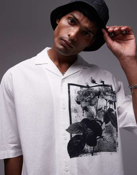 Topman - Ruimvallend overhemd met korte mouwen en bloemenprint in wit - view 1