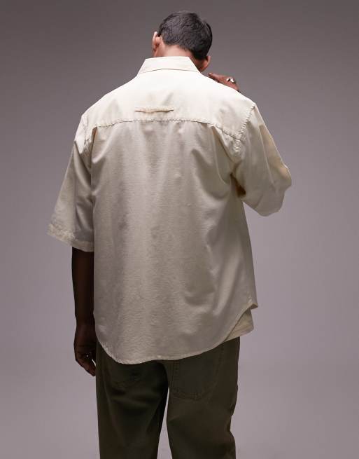 Topman - Ruimvallend overhemd met korte mouwen en plaatselijke print in ecru, 2 van 4