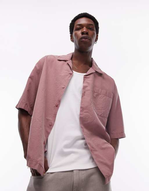 Topman - Ruimvallend overhemd met korte mouwen in roze met wassing