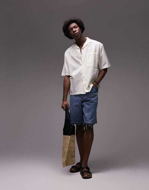 Topman - Ruimvallend overhemd met korte mouwen, reverskraag en textuur in wit