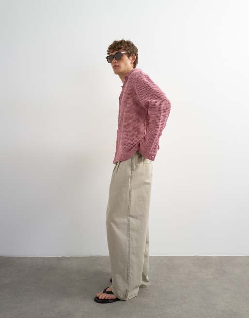 Topman - Ruimvallend overhemd van geweven mesh in roze met wassing, 2 van 5