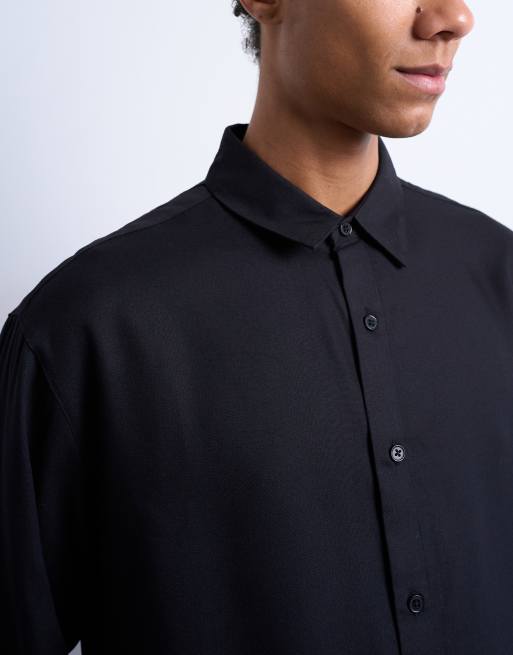 Topman - Ruimvallend overhemd van viscose keperstof in zwart, 4 van 5