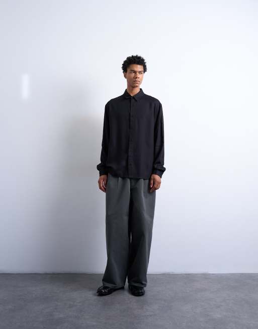 Topman - Ruimvallend overhemd van viscose keperstof in zwart, 5 van 5