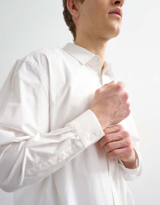 Topman - Ruimvallend poplin overhemd in wit, 5 van 5