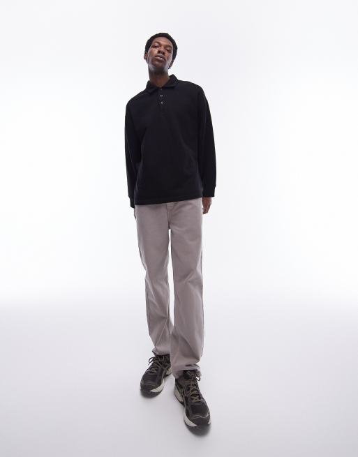 Topman - Ruimvallend sweatshirt met polokraagje in zwart, 3 van 4