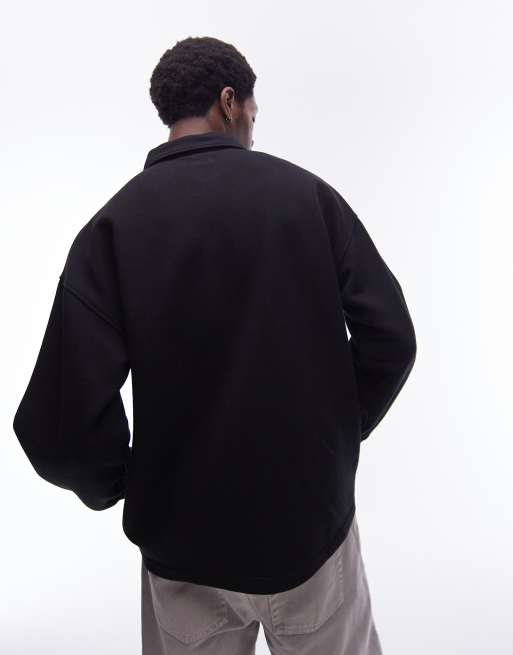 Topman - Ruimvallend sweatshirt met polokraagje in zwart, 4 van 4