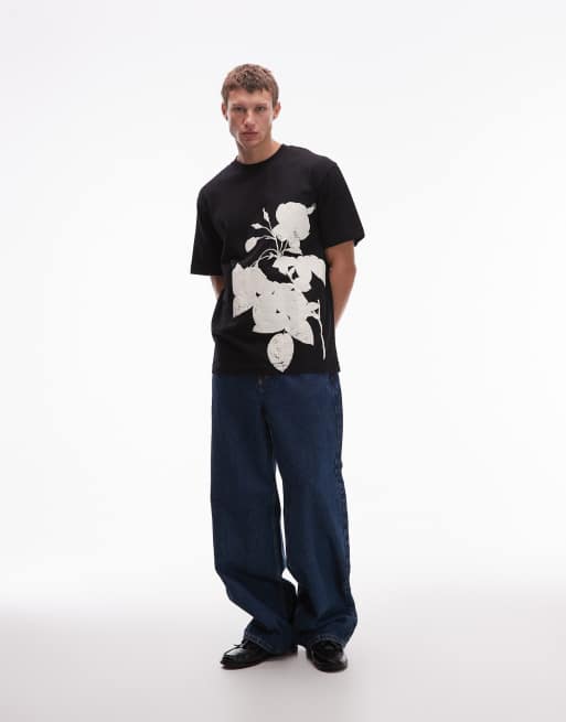 Topman - Ruimvallend T-shirt met bloemenprint in zwart-wit, 2 van 5