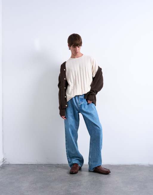 Topman - Ruimvallend T-shirt met verticale strepen met textuur in ecru, 2 van 5