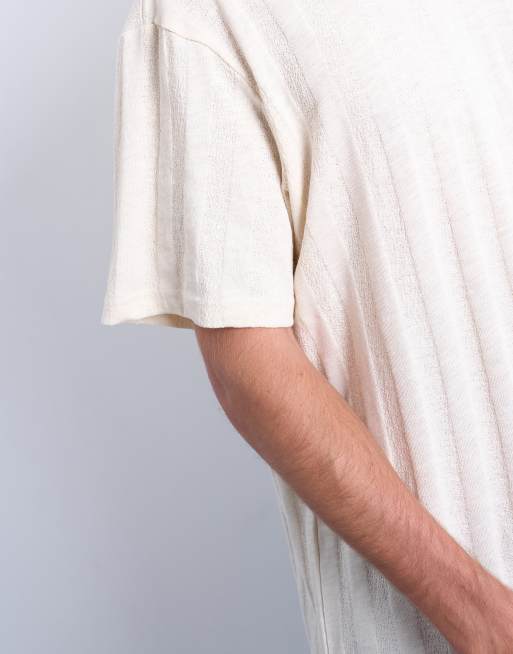 Topman - Ruimvallend T-shirt met verticale strepen met textuur in ecru, 4 van 5