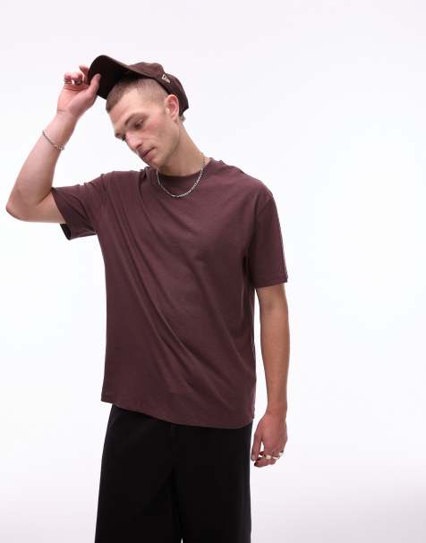 Topman - Ruimvallend T-shirt van een linnenmix in bruin - view 1