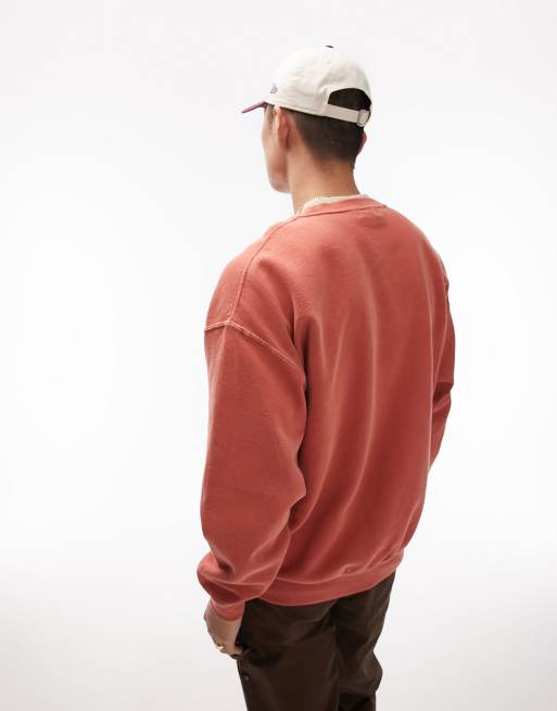 Topman - Ruimvallend vintage sweatshirt met ronde hals in rood met wassing, 2 van 4