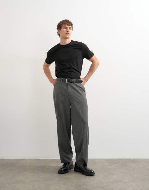 Topman - Ruimvallende broek met krijtstreep in antracietgrijs - view 1