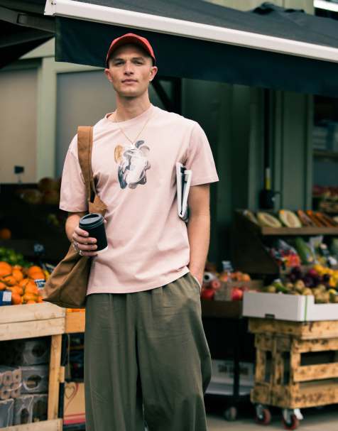 Topman - Ruimvallende broek van linnenmix in kaki - view 1