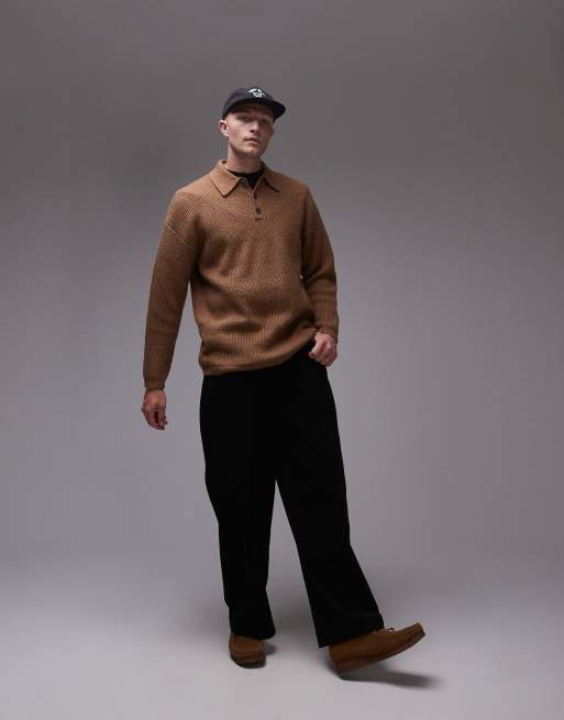 Topman - Ruimvallende, compact gebreide trui met polokraag in bruin, 3 van 4