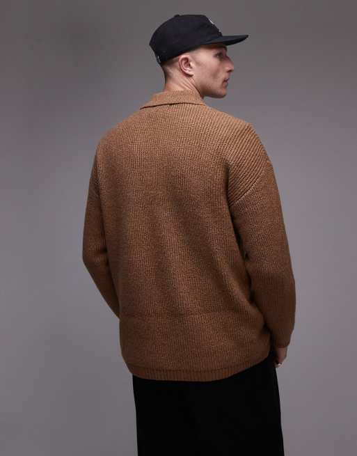 Topman - Ruimvallende, compact gebreide trui met polokraag in bruin, 4 van 4