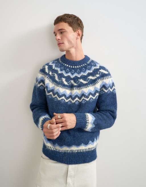 Topman ruimvallende fair isle gebreide trui in navy, 2 van 5