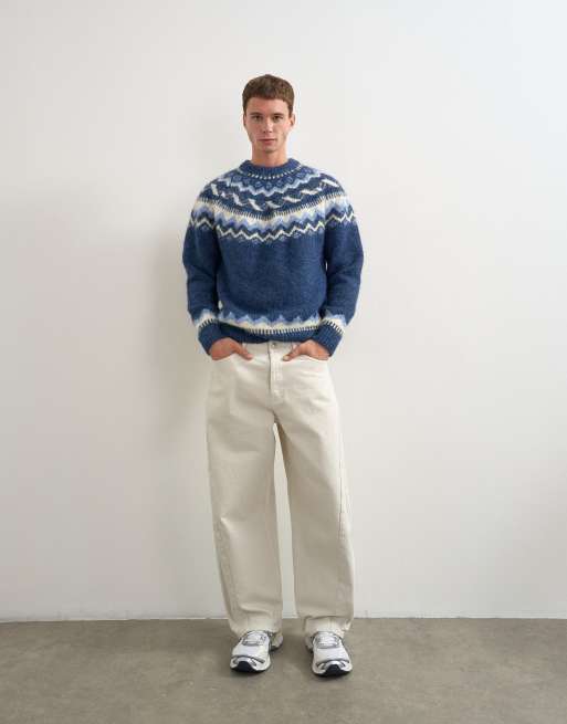 Topman ruimvallende fair isle gebreide trui in navy, 4 van 5