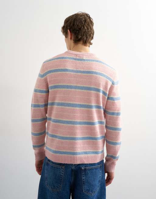 Topman - Ruimvallende gebreide geborstelde trui in roze met strepen, 3 van 5