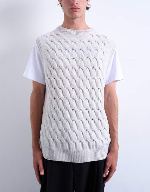 Topman - Ruimvallende gebreide plooi-tanktop in grijs, 3 van 5
