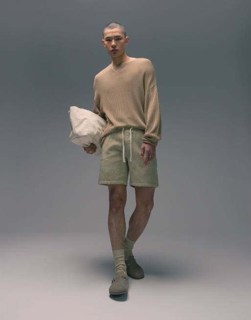 Topman - Ruimvallende gebreide trui met lange mouwen in camel