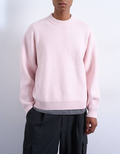 Topman - Ruimvallende gebreide trui met ronde hals in roze, 3 van 5