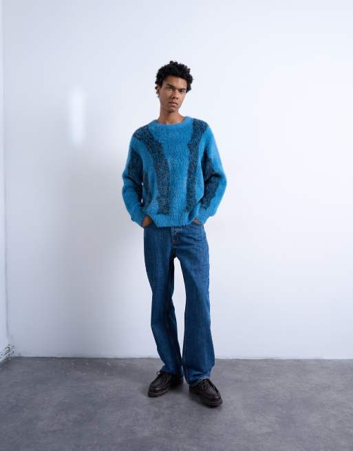Topman - Ruimvallende gebreide trui met strepen in blauw, 4 van 5