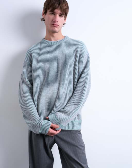 Topman - Ruimvallende gebreide visserstrui in blauw met wassing, 3 van 5