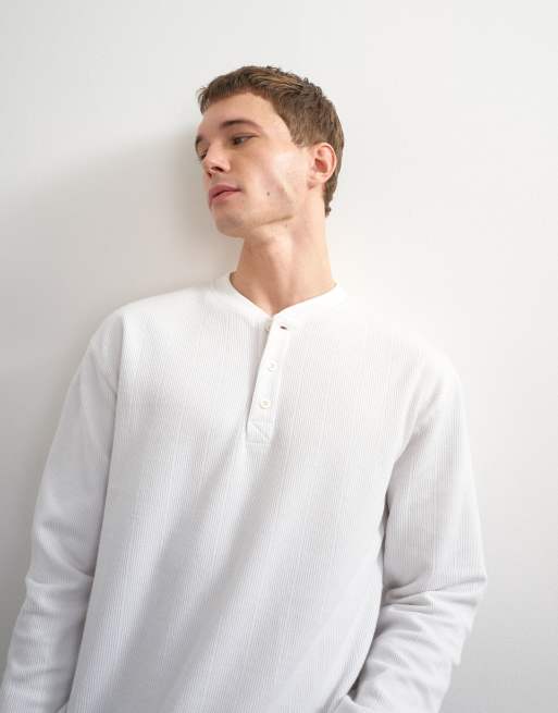 Topman ruimvallende geribde henley in ecru, 3 van 5