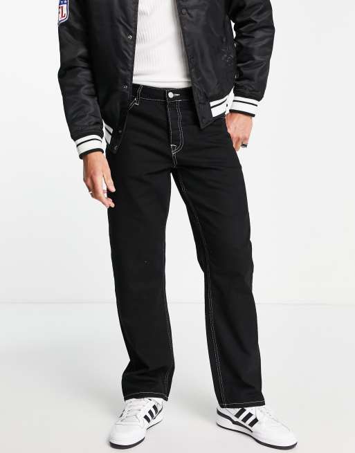 Topman - Ruimvallende jeans met contrasterende stiksels in zwart, 2 van 4