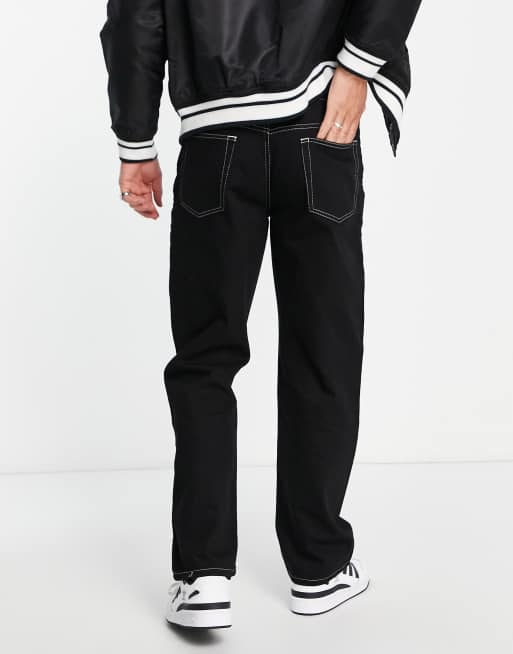 Topman - Ruimvallende jeans met contrasterende stiksels in zwart, 4 van 4
