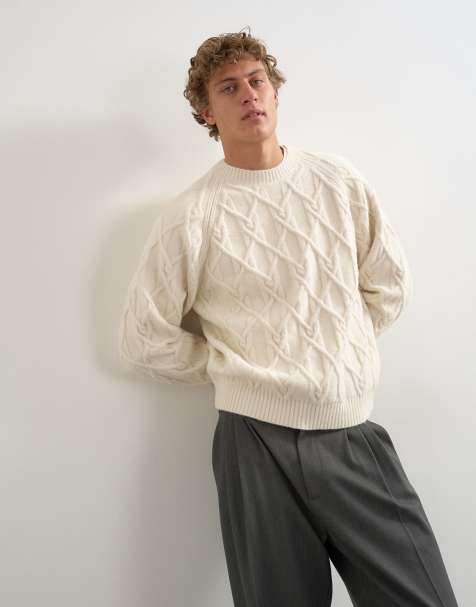 Topman ruimvallende kabeltrui in ecru - view 1