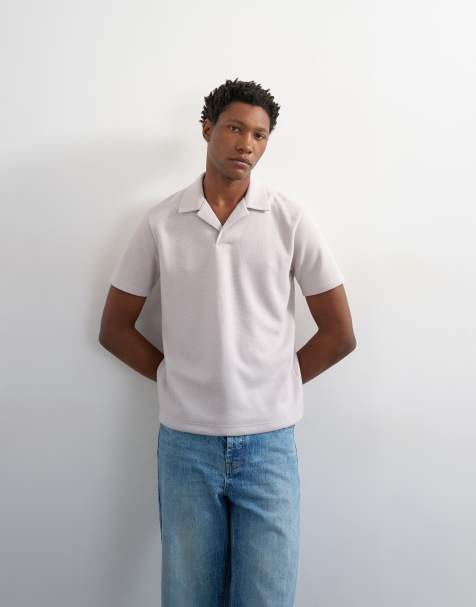 Topman - Ruimvallende piqué polo met korte mouwen en reverskraag in lichtgrijs - view 1