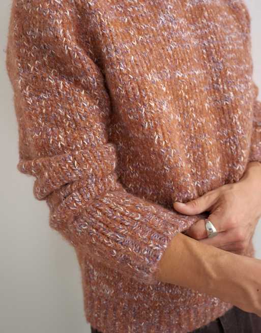 Topman ruimvallende trui met structuur en ronde hals in mauve, 3 van 5