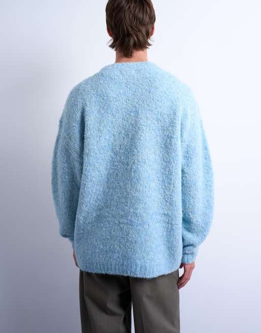 Topman - Ruimvallende trui van bouclé in middenblauw, 4 van 5