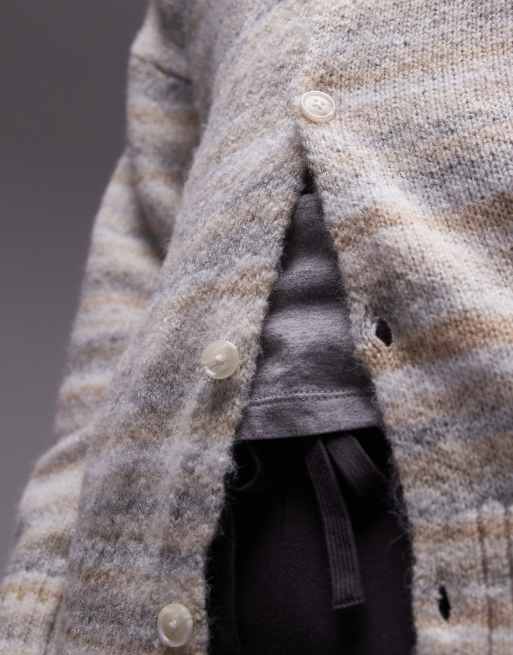 Topman - Salviegrøn og cremefarvet oversized cardigan med abstrakt mønster, 3 af 4