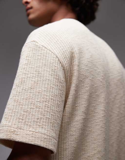 Topman – Sandfärgad, stickad, texturerad t-shirt med avslappnad passform, 2 av 4