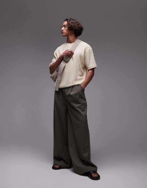 Topman – Sandfärgad, stickad, texturerad t-shirt med avslappnad passform, 3 av 4
