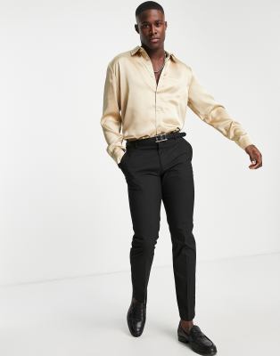 golden shirt black pant