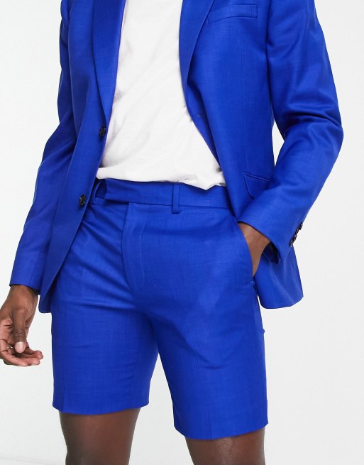 Topman – Schmal geschnittene Anzug-Shorts in Blau