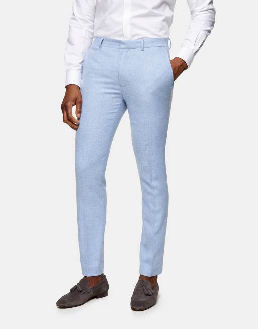 Topman – Schmal geschnittene Anzughose mit warmem Griff in Hellblau