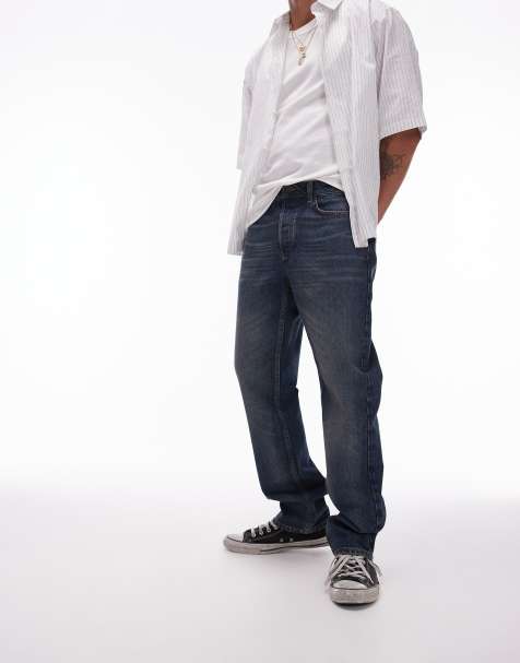 Topman – Schmal zulaufende Jeans in dunkelblauer Vintage-Waschung - view 1