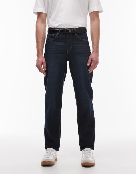 Topman – Schmal zulaufende Jeans in dunkelblauer Waschung - view 1