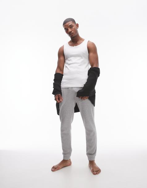 Topman – Schmal zulaufende Lounge-Jogginghose in Hellgrau mit Waffelstruktur - view 1