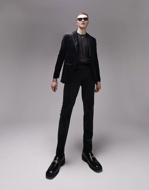 Topman – Schmale Anzughose in Schwarz aus Samt