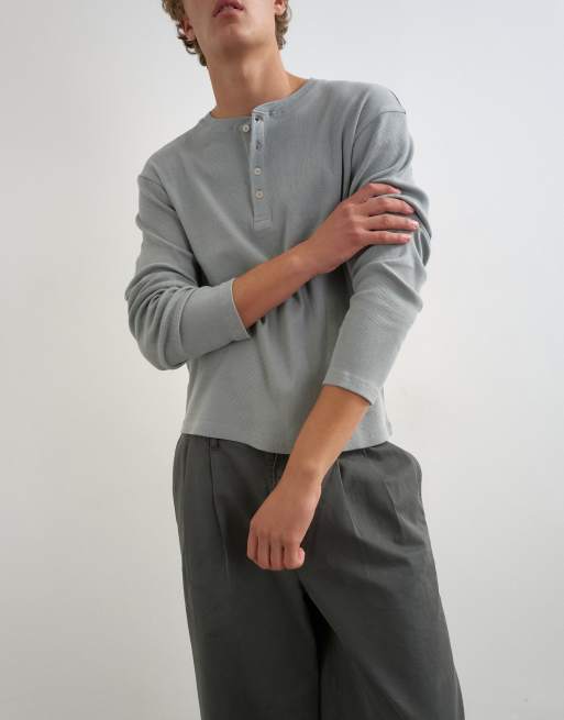 Topman schmale Passform geripptes Henley-Shirt mit langen Ärmeln in Hellgrau, 3 von 5