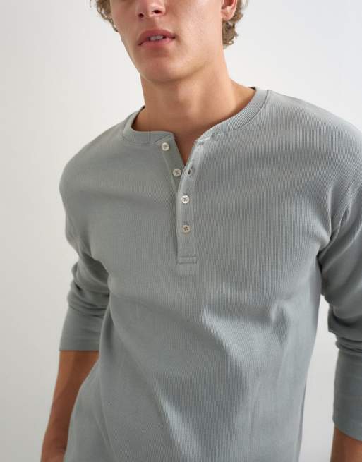 Topman schmale Passform geripptes Henley-Shirt mit langen Ärmeln in Hellgrau, 5 von 5
